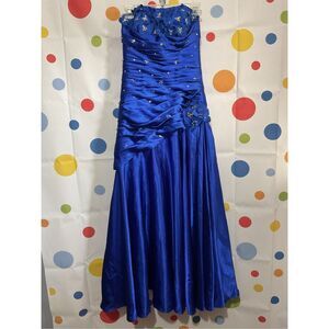Mori Lee Madeline Gardner Size 5/6 Designer Formal Dress Strapless Blue Sequin A